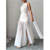 image:imageGORGLITTER Womens Mesh Sheer Halter Maxi Dress Birthday Wedding Guest Dress Ruched Backless Slit Prom Cocktail DressesApricot