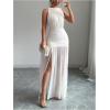 image:imageGORGLITTER Womens Mesh Sheer Halter Maxi Dress Birthday Wedding Guest Dress Ruched Backless Slit Prom Cocktail DressesApricot