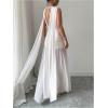 image:imageGORGLITTER Womens Mesh Sheer Halter Maxi Dress Birthday Wedding Guest Dress Ruched Backless Slit Prom Cocktail DressesApricot