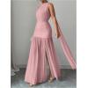 image:imageGORGLITTER Womens Mesh Sheer Halter Maxi Dress Birthday Wedding Guest Dress Ruched Backless Slit Prom Cocktail DressesPink