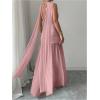 image:imageGORGLITTER Womens Mesh Sheer Halter Maxi Dress Birthday Wedding Guest Dress Ruched Backless Slit Prom Cocktail DressesPink