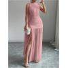image:imageGORGLITTER Womens Mesh Sheer Halter Maxi Dress Birthday Wedding Guest Dress Ruched Backless Slit Prom Cocktail DressesPink