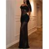 image:imageGORGLITTER Womens Mesh Strapless Maxi Dress Ruched Tube Top Bodycon Long Party Formal Wedding Guest DressesBlack