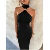image:imageGORGLITTER Womens Mock Neck Halter Bodycon Maxi Dress Elegant Classy Sleeveless Summer Teacher Cocktai Party SundressBlack