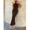 image:imageGORGLITTER Womens Mock Neck Halter Bodycon Maxi Dress Elegant Classy Sleeveless Summer Teacher Cocktai Party SundressSolid Brown