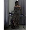 image:imageGORGLITTER Womens Off The Shoulder Bodycon Maxi Dress Cheetah Leopard Long Sleeve Party Cocktail Birthday DressesBrown