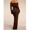 image:imageGORGLITTER Womens Off The Shoulder Bodycon Maxi Dress Sexy Dinner Party Long Sleeve Elegant Formal Party Long DressesCoffee Brown