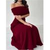 image:imageGORGLITTER Womens Off The Shoulder Maxi Dress Cocktail Formal Prom Wedding Guest Dress Ruched Foldover Slip DressesBurgundy