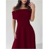 image:imageGORGLITTER Womens Off The Shoulder Maxi Dress Cocktail Formal Prom Wedding Guest Dress Ruched Foldover Slip DressesBurgundy
