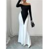 image:imageGORGLITTER Womens Off The Shoulder Maxi Dress Elegant Classy Fall Long Sleeve Fishtail Cocktail Dinner Birthday DressBlack and White