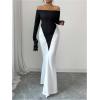 image:imageGORGLITTER Womens Off The Shoulder Maxi Dress Elegant Classy Fall Long Sleeve Fishtail Cocktail Dinner Birthday DressBlack and White