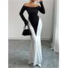 image:imageGORGLITTER Womens Off The Shoulder Maxi Dress Elegant Classy Fall Long Sleeve Fishtail Cocktail Dinner Birthday DressBlack and White
