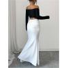 image:imageGORGLITTER Womens Off The Shoulder Maxi Dress Elegant Classy Fall Long Sleeve Fishtail Cocktail Dinner Birthday DressBlack and White