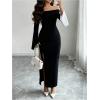 image:imageGORGLITTER Womens Off The Shoulder Maxi Dress Elegant Long Sleeve Birthday Prom Cocktail Formal Party Holiday DressesBlack