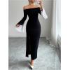 image:imageGORGLITTER Womens Off The Shoulder Maxi Dress Elegant Long Sleeve Birthday Prom Cocktail Formal Party Holiday DressesBlack