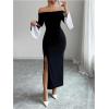 image:imageGORGLITTER Womens Off The Shoulder Maxi Dress Elegant Long Sleeve Birthday Prom Cocktail Formal Party Holiday DressesBlack
