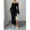 image:imageGORGLITTER Womens Off The Shoulder Maxi Dress Elegant Long Sleeve Birthday Prom Cocktail Formal Party Holiday DressesBlack