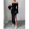 image:imageGORGLITTER Womens Off The Shoulder Maxi Dress Elegant Long Sleeve Birthday Prom Cocktail Formal Party Holiday DressesSolid Black