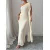 image:imageGORGLITTER Womens One Shoulder Maxi Dress Summer Wedding Guest Cocktail Graduation Party Mesh Ruffle Long Sun DressesApricot