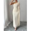 image:imageGORGLITTER Womens One Shoulder Maxi Dress Summer Wedding Guest Cocktail Graduation Party Mesh Ruffle Long Sun DressesApricot