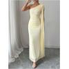 image:imageGORGLITTER Womens One Shoulder Maxi Dress Summer Wedding Guest Cocktail Graduation Party Mesh Ruffle Long Sun DressesYellow