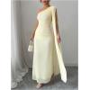 image:imageGORGLITTER Womens One Shoulder Maxi Dress Summer Wedding Guest Cocktail Graduation Party Mesh Ruffle Long Sun DressesYellow
