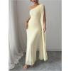 image:imageGORGLITTER Womens One Shoulder Maxi Dress Summer Wedding Guest Cocktail Graduation Party Mesh Ruffle Long Sun DressesYellow
