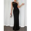 image:imageGORGLITTER Womens One Shoulder Mesh Bodycon Maxi Dress Sexy Prom Formal Sleeveless Bridesmaid Wedding Guest DressesBlack