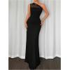 image:imageGORGLITTER Womens One Shoulder Mesh Bodycon Maxi Dress Sexy Prom Formal Sleeveless Bridesmaid Wedding Guest DressesBlack