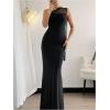image:imageGORGLITTER Womens One Shoulder Mesh Bodycon Maxi Dress Sexy Prom Formal Sleeveless Bridesmaid Wedding Guest DressesBlack