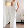 image:imageGORGLITTER Womens One Shoulder Mesh Bodycon Maxi Dress Sexy Prom Formal Sleeveless Bridesmaid Wedding Guest DressesWhite