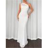 image:imageGORGLITTER Womens One Shoulder Mesh Bodycon Maxi Dress Sexy Prom Formal Sleeveless Bridesmaid Wedding Guest DressesWhite