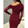 image:imageGORGLITTER Womens One Shoulder Ruched Maxi Dress Elegant Long Sleeve Asymmetrical Cocktail Graduation Formal DressesBurgundy