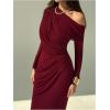 image:imageGORGLITTER Womens One Shoulder Ruched Maxi Dress Elegant Long Sleeve Asymmetrical Cocktail Graduation Formal DressesBurgundy