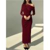 image:imageGORGLITTER Womens One Shoulder Ruched Maxi Dress Elegant Long Sleeve Asymmetrical Cocktail Graduation Formal DressesBurgundy