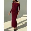 image:imageGORGLITTER Womens One Shoulder Ruched Maxi Dress Elegant Long Sleeve Asymmetrical Cocktail Graduation Formal DressesBurgundy