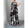 image:imageGORGLITTER Womens One Shoulder Wedding Guest Dress Floral Prom Cocktail Formal Long Bridesmaid Maxi Dress with CapeGrey