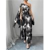 image:imageGORGLITTER Womens One Shoulder Wedding Guest Dress Floral Prom Cocktail Formal Long Bridesmaid Maxi Dress with CapeGrey