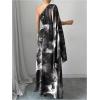 image:imageGORGLITTER Womens One Shoulder Wedding Guest Dress Floral Prom Cocktail Formal Long Bridesmaid Maxi Dress with CapeGrey