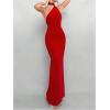 image:imageGORGLITTER Womens Open Back Asymmetrical Bodycon Maxi Dress Ruched One Shoulder Wedding Guest Graduation Long DressesRed