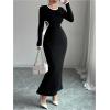 image:imageGORGLITTER Womens Open Back Bow Dress Tie Backless Long Sleeve Cut Out Bodycon Maxi Formal Dresses Going Out OutfitsBlack