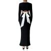 image:imageGORGLITTER Womens Open Back Bow Dress Tie Backless Long Sleeve Cut Out Bodycon Maxi Formal Dresses Going Out OutfitsBlack