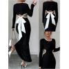 image:imageGORGLITTER Womens Open Back Bow Dress Tie Backless Long Sleeve Cut Out Bodycon Maxi Formal Dresses Going Out OutfitsBlack