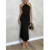 image:imageGORGLITTER Womens Open Backless Wedding Guest Dress Ruch Sleeveless Ribbed Bodycon Halter Maxi DressesBlack