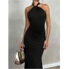 image:imageGORGLITTER Womens Open Backless Wedding Guest Dress Ruch Sleeveless Ribbed Bodycon Halter Maxi DressesBlack