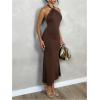 image:imageGORGLITTER Womens Open Backless Wedding Guest Dress Ruch Sleeveless Ribbed Bodycon Halter Maxi DressesBrown