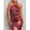 image:imageGORGLITTER Womens Open Backless Wedding Guest Dress Ruch Sleeveless Ribbed Bodycon Halter Maxi DressesBrown Floral