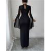 image:imageGORGLITTER Womens Pearl Cape Cloak Long Sleeve Maxi Dresses Elegant Classy Fall Wedding Guest Cocktail Bodycon DressesBlack