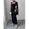 image:imageGORGLITTER Womens Pearl Cape Cloak Long Sleeve Maxi Dresses Elegant Classy Fall Wedding Guest Cocktail Bodycon DressesBlack