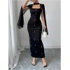 image:imageGORGLITTER Womens Pearl Cape Cloak Long Sleeve Maxi Dresses Elegant Classy Fall Wedding Guest Cocktail Bodycon DressesBlack